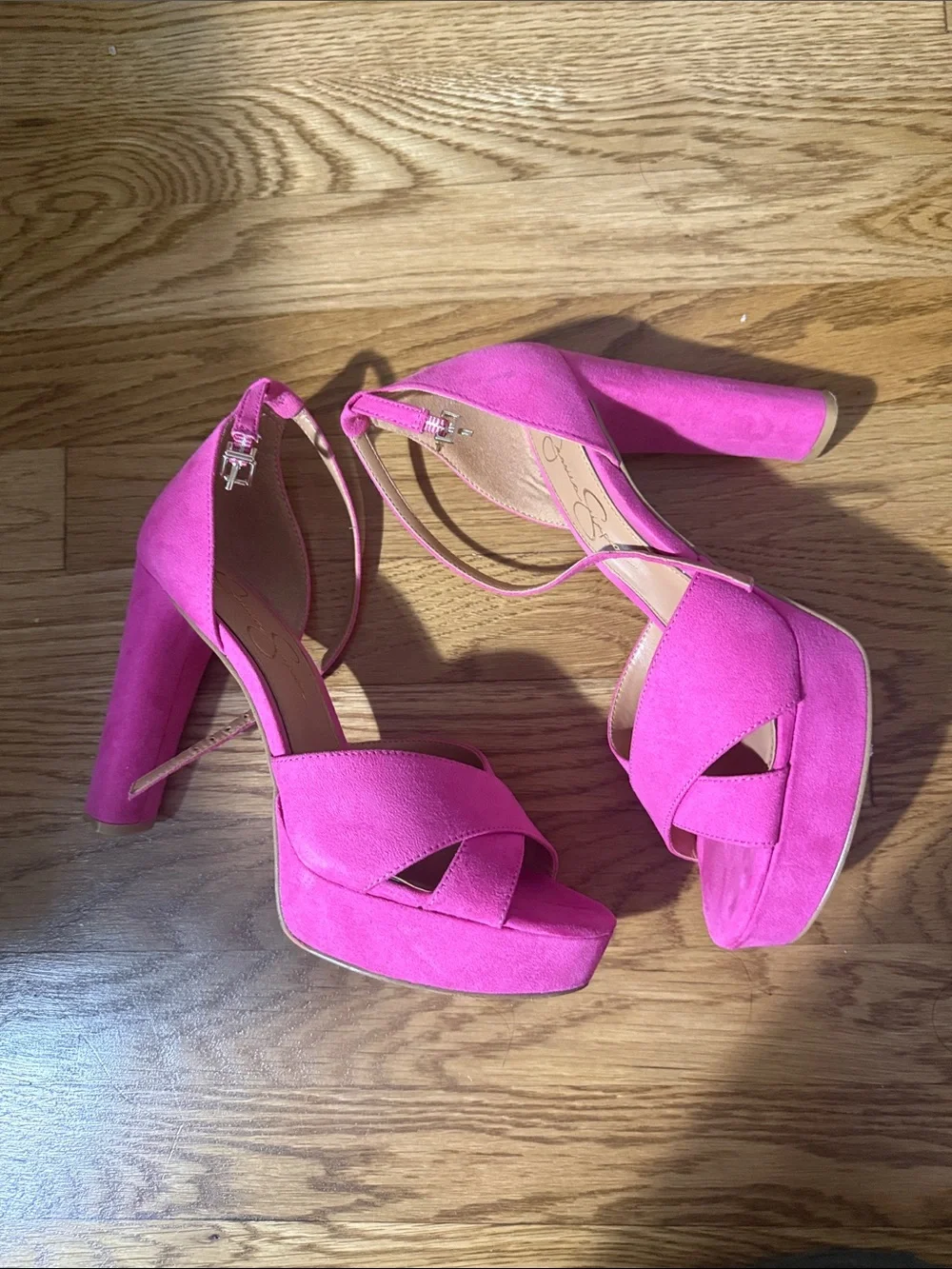 Jessica Simpson Hot Pink Suede Cross-Strap Heels